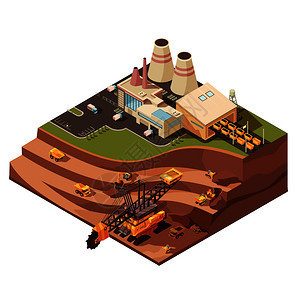 工業(yè)建筑的等距三維矢量插圖 工廠、礦山與建筑設備及其零部件